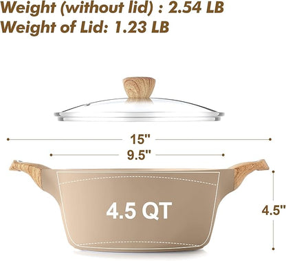 SENSARTE Ceramic Nonstick Stock Pot with Lid, 2.6/4.5/6.6/8.5/11 QT Soup Pot Casserole Pot, Non-toxic Healthy Pasta Pot, Large Cooking Pot Stew Pot, Induction Compatible, PFOA PFAS PTFE Free, Taupe