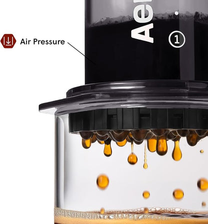 AeroPress Clear Black Coffee Press - All-in-One French Press, Pour-Over & Espresso Style Manual Brewer, 2 Min Brew for Less Bitterness, More Flavor, Small Portable Coffee Maker, Travel & Camping