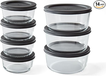 14-Piece Glass Food Storage Containers Set (7 Containers + 7 BPA-Free Lids) | 1-Cup & 4-Cup, Leakproof | Microwave, Freezer, Oven & Dishwasher Safe | Ideal for Meal Prep & Pantry Organization, Black