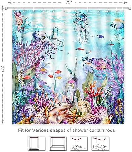 Ocean Shower Curtain, Kids Shower Curtain for Bathroom 72x72