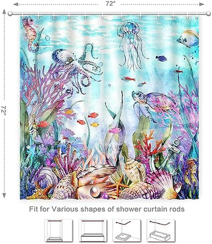 Ocean Shower Curtain, Kids Shower Curtain for Bathroom 72x72