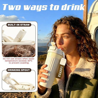 SPLMIFA Vacuum-Insulated Stainless Steel Travel Coffee Mug, Leak-Proof Reusable Coffee Cup with Lid-Keeps Drinks Hot & Cold for Hours, Durable Double Wall Tumbler for Men & Women (5th-White, 18OZ)