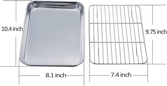 TeamFar Toaster Oven Pan Tray with Cooling Rack, 10.4''x 8.1''x1'', Stainless Steel Toaster Ovenware Pan, Healthy & Non Toxic, Rust Free & Easy Clean - Dishwasher Safe