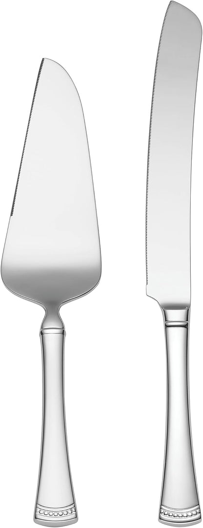 Lenox Silverware Serving Set, Portola 2-Piece Dessert Set, Serving Utensils, 18/10 Stainless Steel, Mirror Finish, Dishwasher Safe, Cake Knife & Cake Server, Dessert Serveware (Silver, 2 Piece)