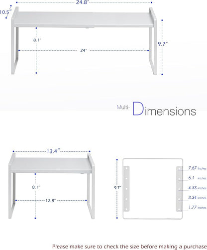 Nxconsu Expandable Cabinet Shelf Organizer Riser, 10.5" 1 Pack White | Heavy-Duty Steel Expandable Shelf Holds 50 lb, 5-Level Stackable Riser for Kitchen Cabinet Cupboard Pantry Counter Under Sink
