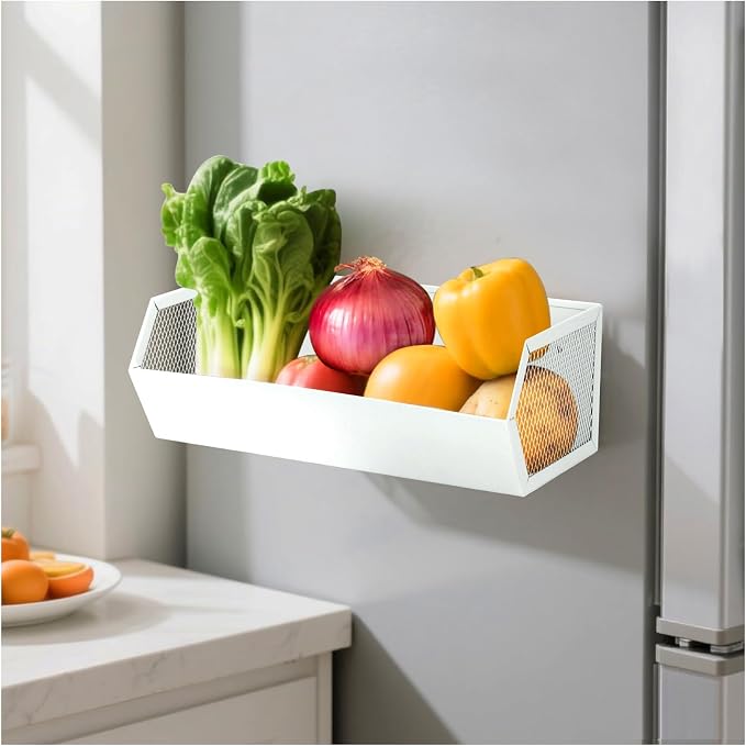 Magnetic Spice Rack for Refrigerator Oven Magnetic Fridge Basket Shelf Organizer for Kitchen Storage (White)