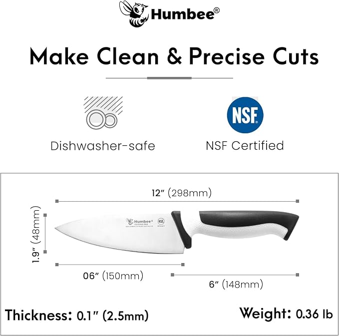 6-Inch Chef Knife, NSF Certified Razor-Sharp High Carbon Stainless Steel Blade – Ergonomic Color Coded Handle, Non-Slip Grip Kitchen Knife, DT-10 Series, White
