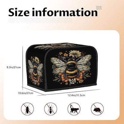 Animals Bee Toaster Cover 4 Slice Wide Slot Washable Toaster Covers | Flowers Art Dust and Fingerprint Protection Bread Maker Covers for Kitchen Accessories Decor Bakeware Women Gift