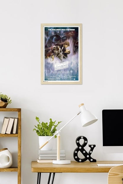 Star Wars: The Empire Strikes Back - The Saga Continues One Sheet Wall Poster, 22.4L" x 14.7W", Blonde Framed Version