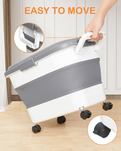 15-23 Lbs Dog Food Storage Container, Collapsible Dog Food Container with Airtight Lid, Wheels, Handle, Large Cat Food Storage Container with Scoop, Dog Bowl for Dog Cat
