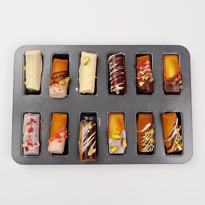 2 Pcs 12 Cup Financier Cake Pan, 11.8x7.9x0.7 inch Financier Baking Pan Non-stick Mini Bread Mold, Bakeware for Oven Baking Mini Bars, Granola Bar Cornbread(Black)