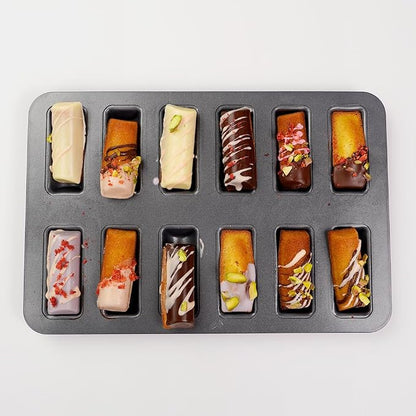 2 Pcs 12 Cup Financier Cake Pan, 11.8x7.9x0.7 inch Financier Baking Pan Non-stick Mini Bread Mold, Bakeware for Oven Baking Mini Bars, Granola Bar Cornbread(Black)