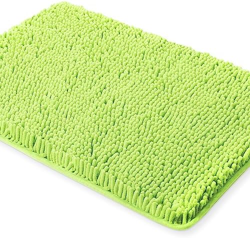Yeaban Chenille Apple Green Bathroom Rug 26"x44", Non-Slip Rubber Backing