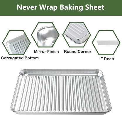Rottay Aluminum Free Stainless Steel Baking Sheet & Cooling Rack Combo - 12.4 x 9.6 x 1 inch, Corrugated Surface, Firmly Welded Cooling Rack