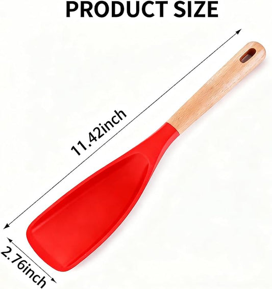Cooking Spoon for Nonstick Cookwares,Cedar and Ash Spoon, Multifunction Spatula Cooking Spoon, Perfect Silicone Spoon for Mixing, Scoop, and Scrape(RED)