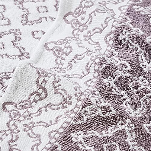 Modern Threads Charlize 6-Piece 100% Cotton Towel Set–Reversible Yarn Dyed Jacquard & Solid – Includes 2 Bath Towels, 2 Hand Towels, 2 Washcloths – Absorbent, Quick Dry, Soft & Durable – Orchid