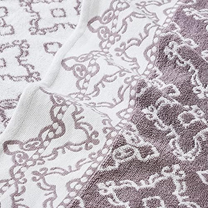 Modern Threads Charlize 6-Piece 100% Cotton Towel Set–Reversible Yarn Dyed Jacquard & Solid – Includes 2 Bath Towels, 2 Hand Towels, 2 Washcloths – Absorbent, Quick Dry, Soft & Durable – Orchid