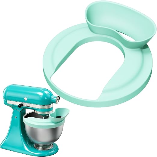 Flour Funnel with Pouring Shield for KitchenAid 4.5-6QT Mixer, Silicone Splash Guard with Flour Funnel for Kitchen Aid Mixer Tilt-Head and Bowl-Lift, Dishwasher Safe Baking Tool (Aqua Sky)