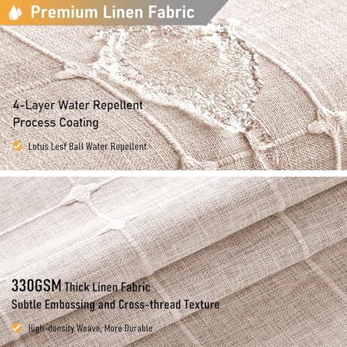 BTTN 108x72 Boho Farmhouse Linen Heavy Duty Shower Curtain Set, Tan/Taupe