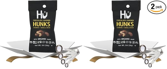 Hu Chocolate Bar Dark Cashew Hunks (1 OZ.) Bundle with Measuring Spoon for Snack Portioning and Organized Storage — Gift Set (2 Items) (Pack of 2)
