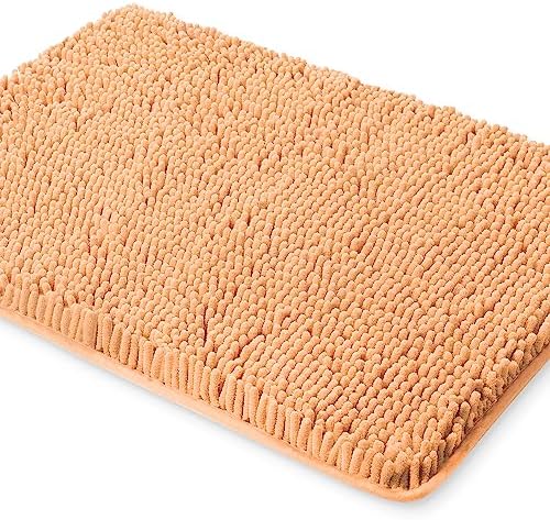 Yeaban Chenille Peach Bathroom Rug 17"x24", Non-Slip Rubber Backing