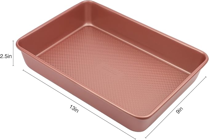David Burke 13x9 Oblong Baking Pan – Carbon Steel, Non-Stick, PFTE & PFOA Free, Oven Safe with AirFlow Baking Technology – Rose Gold