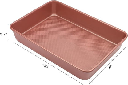 David Burke 13x9 Oblong Baking Pan – Carbon Steel, Non-Stick, PFTE & PFOA Free, Oven Safe with AirFlow Baking Technology – Rose Gold