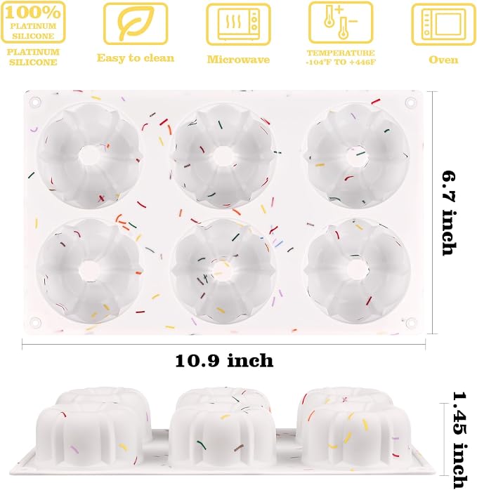 HUAKENER 3 Pcs Mini Fluted Cake Pan, 6-Cavity Fluted Tube Cake Pan, Non-stick Silicone Baking Mold for Cupcakes, Donuts, Muffins, Cornbread, Brownies, Jellies