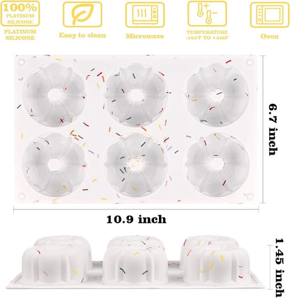 HUAKENER 2 Pcs Mini Fluted Cake Pan, 6-Cavity Fluted Tube Cake Pan, Non-stick Silicone Baking Mold for Cupcakes, Donuts, Muffins, Cornbread, Brownies, Jellies