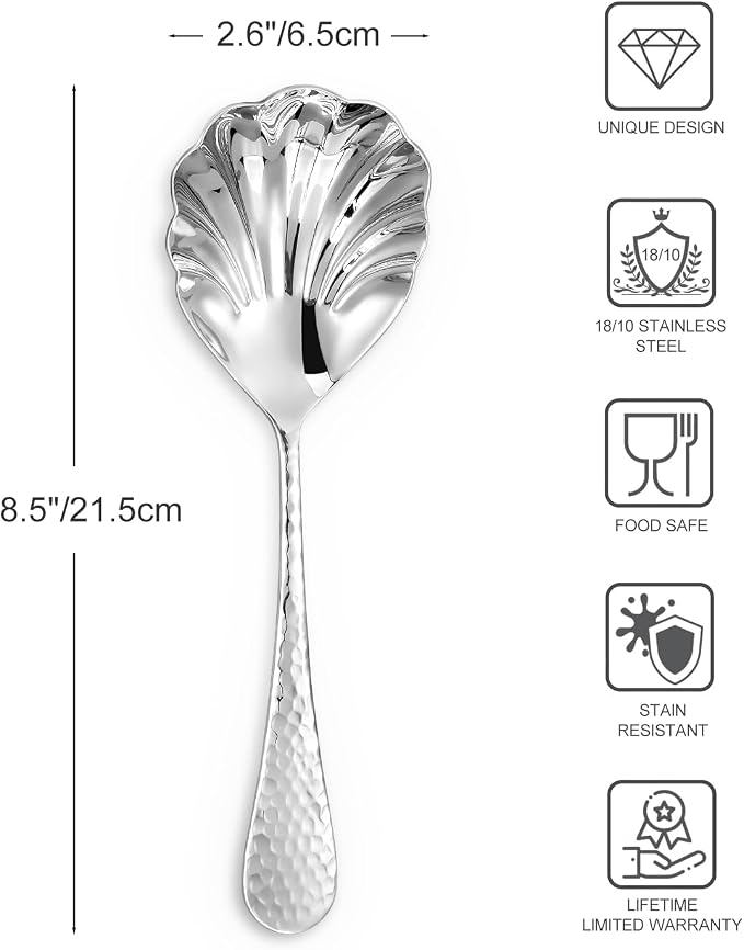 KEAWELL Premium 8.5" Hammered Vegetable Spoon – 18/10 Stainless Steel – Exquisite Blend of Elegance and Functionality – Dishwasher Safe