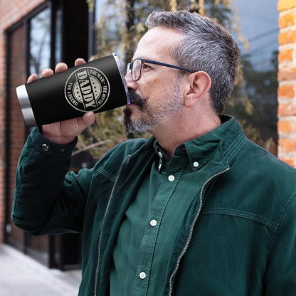 SANDJEST Daddy The Man The Myth The Legend Tumbler with Lid - 20oz Insulated Stainless Steel Mug - Coffee Mug for Sport Office Travel