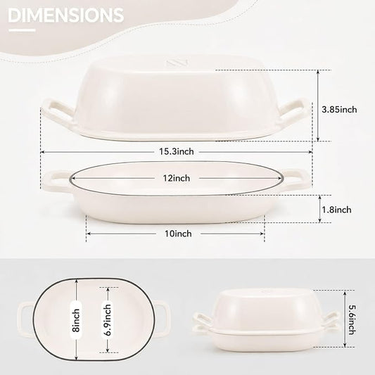 Enameled Cast Iron Oval Bread Oven White