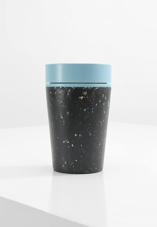 Circular and Co Leakproof Reusable Coffee Cup 8oz/227ml - The World's First Travel Mug Made from Recycled Coffee Cups, 100% Leak-Proof, Sustainable & Insulated. (Black & Faraway Blue)