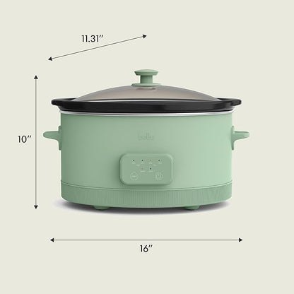 bella 6.0 Qt Programmable Slow Cooker, Ceramic Nonstick Coating, Adjustable Temperature & Cooking Times, Dishwasher Safe Stoneware Pot & Tempered Glass Lid, Tangle Free Cord Wrap, Seaglass