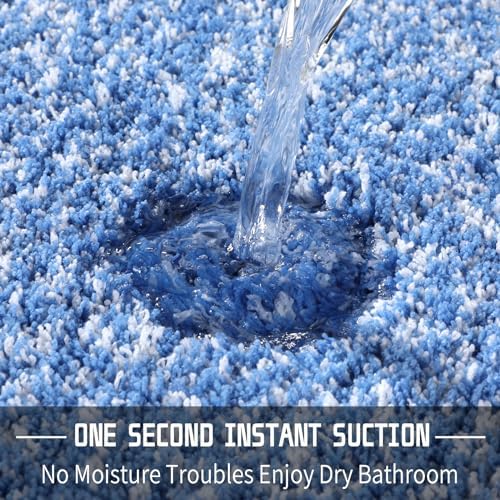 Yimobra Bath Rugs for Bathroom 32X20, Ultra Soft and Water Absorbent Bath Mats, Non Slip Plush Shower Mat Outside, Microfiber Thick Matts for Bathroom Floor/Tub, Machine Washable, Blue and White