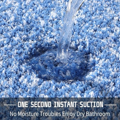 Yimobra Bath Rugs for Bathroom 32X20, Ultra Soft and Water Absorbent Bath Mats, Non Slip Plush Shower Mat Outside, Microfiber Thick Matts for Bathroom Floor/Tub, Machine Washable, Blue and White