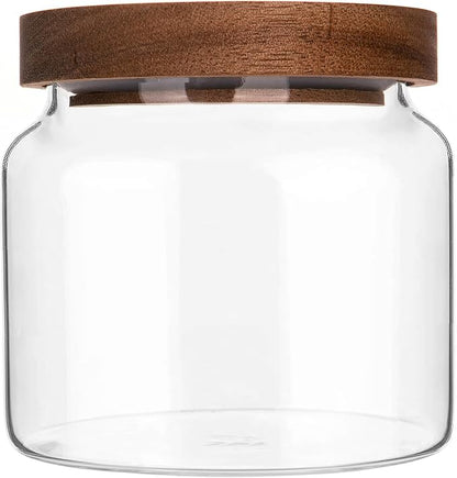 Custde Glass Jar with Lid, 17 FL oz Airtight Glass Storage Jar Glass Food Storage Containers for Kitchen Counter, Pantry, Decorative Jar for Coffee, Sugar, Candy Cute (Wooden 17 FL OZ)