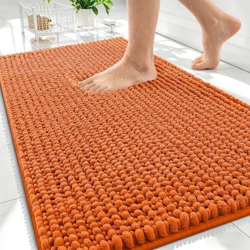 OLANLY Thick Chenille Bathroom Rugs 30x20, Soft Absorbent Bath Mat, Clay