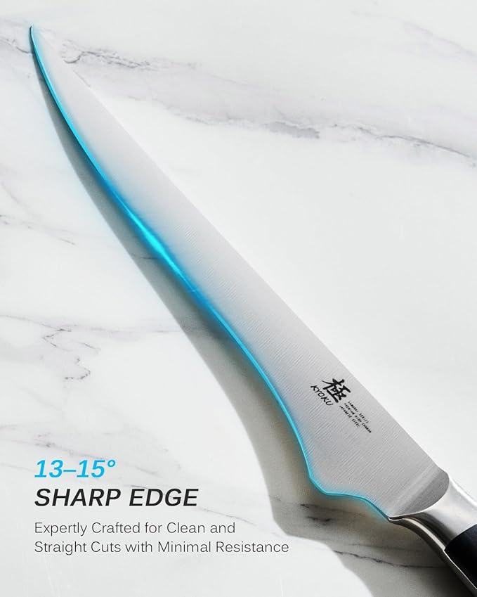 KYOKU 6.5" Boning Knife for Meat Cutting, Samurai Series Filet Knife with Pakkawood Handle, Japanese Style High Carbon Steel, Full Tang Kitchen Knife for Lamb Chop Pork Shoulder with Sheath and Case