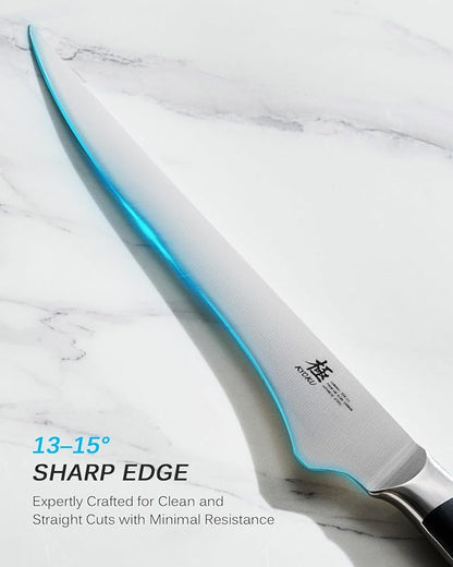 KYOKU 6.5" Boning Knife for Meat Cutting, Samurai Series Filet Knife with Pakkawood Handle, Japanese Style High Carbon Steel, Full Tang Kitchen Knife for Lamb Chop Pork Shoulder with Sheath and Case