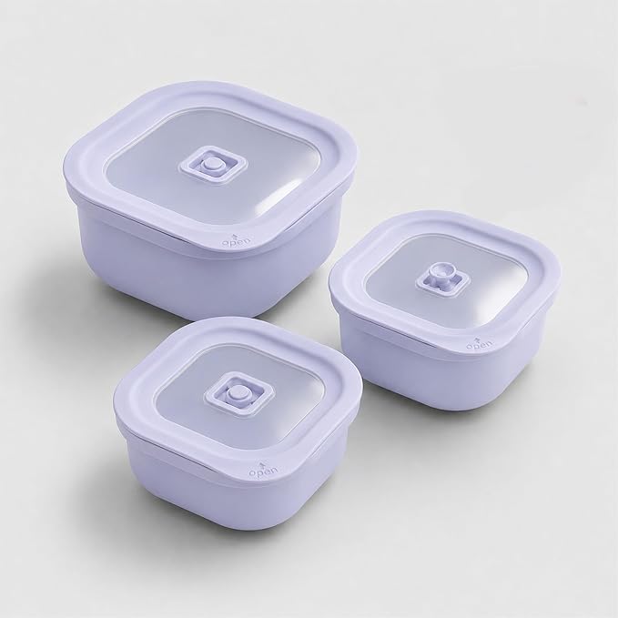 3 Pack Food Storage Containers with Easy-Open Vent Lids, Leak Resistant BPA-Free Meal Prep Containers, Microwave Freezer Dishwasher Safe, Stackable Food Containers,Purple,17oz 34oz 51oz