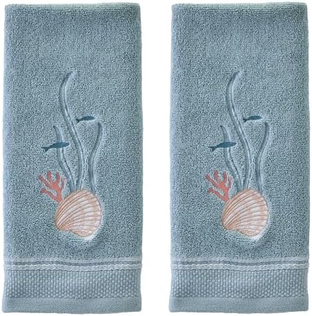 SKL Home Underwater Hand Towel Set-2pc, 100% Cotton, Embroidered, Blue