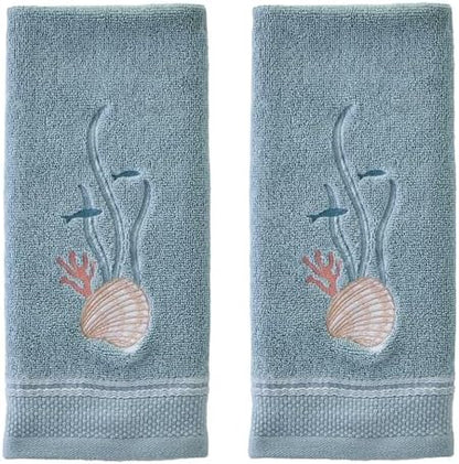 SKL Home Underwater Hand Towel Set-2pc, 100% Cotton, Embroidered, Blue