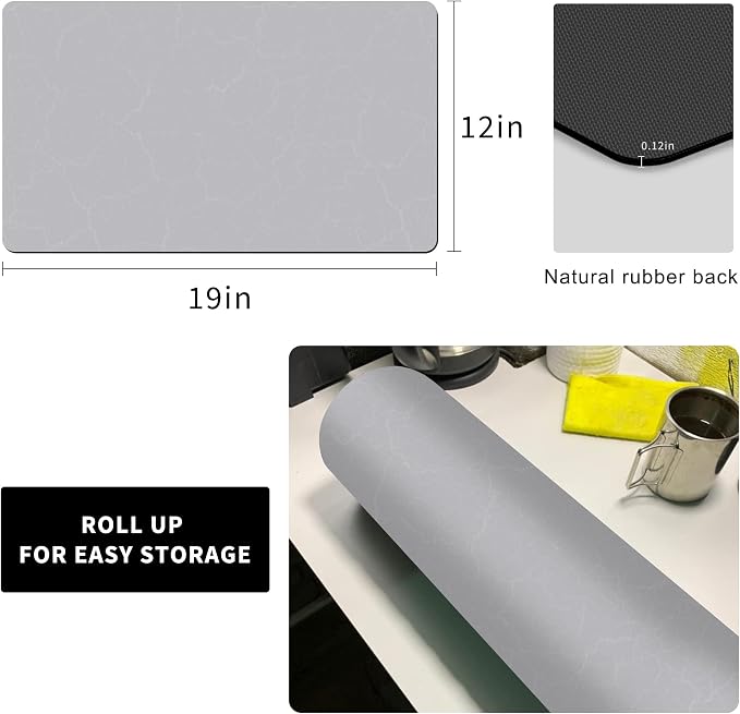 Coffee Maker Mat for Countertops, Coffee Bar Accessories Fit Under Coffee Machine Mat, 19"x12" Rubber Backed Coffee Pots, Table Mat Under Appliance, Dish Drying Mat, Marble Gray for Kitchen Counter