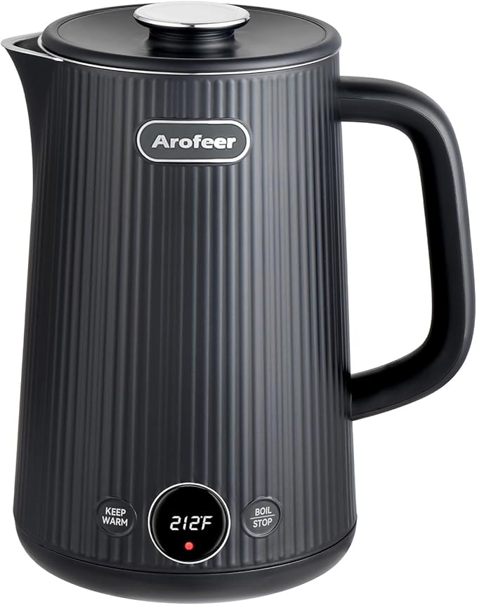 Arofeer® Electric Kettle Temperature Control, 1.7L Stainless Steel Electric Tea Kettle with LED Display, 5 Presets, 4-Hour Keep Warm, Fast Boil Hot Water Kettle for Tea, Coffee & Oatmeal, Black
