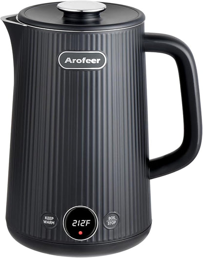 Arofeer® Electric Kettle Temperature Control, 1.7L Stainless Steel Electric Tea Kettle with LED Display, 5 Presets, 4-Hour Keep Warm, Fast Boil Hot Water Kettle for Tea, Coffee & Oatmeal, Black