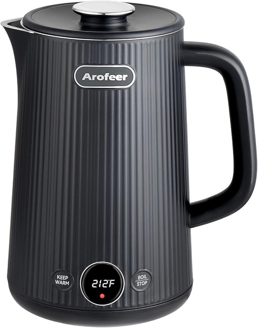 Arofeer® Electric Kettle Temperature Control, 1.7L Stainless Steel Electric Tea Kettle with LED Display, 5 Presets, 4-Hour Keep Warm, Fast Boil Hot Water Kettle for Tea, Coffee & Oatmeal, Black