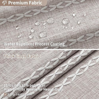Boho Farmhouse Tassel Linen Shower Curtain,3D Embroidery Stripe Grey,72x78