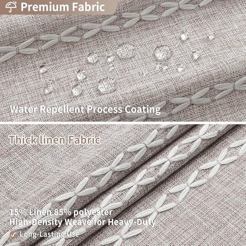 Boho Tassel Linen Shower Curtain,3D Embroidery Stripe Taupe Grey,72x96