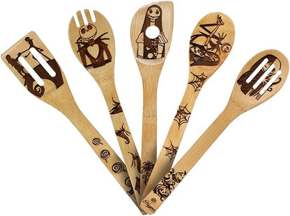 Nightmare Wooden Spoons Great Utensil Set Fun Idea Serving Utensils Burned Bamboo Spoons Kitchen House Warming Present Slotted Spoon 5 Piece